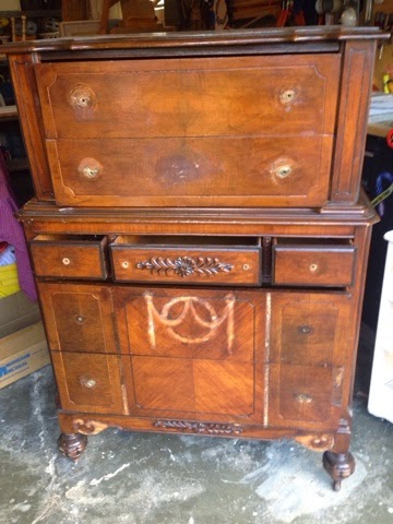 (Before) An antique dresser makeover with layers of paint and distressed finish - by Wild Sparrow Designs