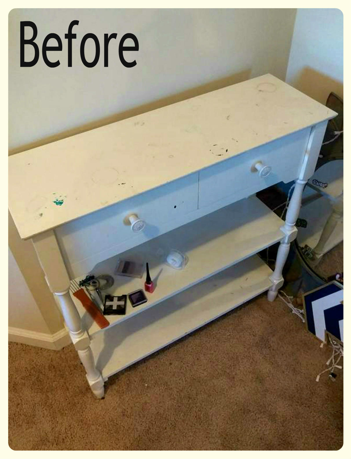 (Before) Glamorous Coral and Gold Table Makeover - by Uniquely Grace 