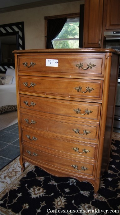(Before) French Fabric Dresser Makeover - by Confessions of a Serial DIYer (Before) French Fabric Dresser Makeover - by Confessions of a Serial DIYer