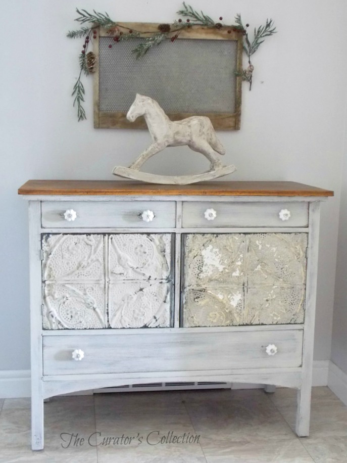 Antique Tin Tiled Sideboard - by The Curator's Collection